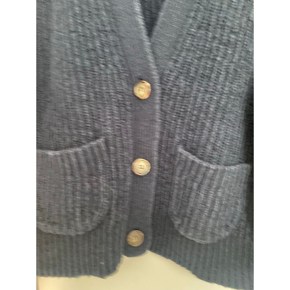 J Crew Navy Ribbed Cropped Chunky Cardigan Sweater XL‎ Button Front Academia Y2K - Picture 3 of 8
